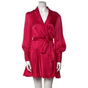 Zimmermann Fuchsia Long Sleeve Wrap Dress